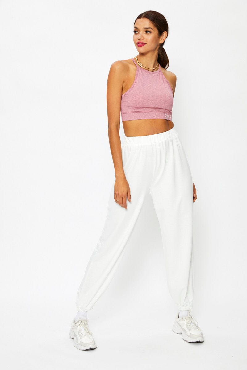 AW CROP TOP Pink Racer Neck Sports Crop Top for Women by Ally