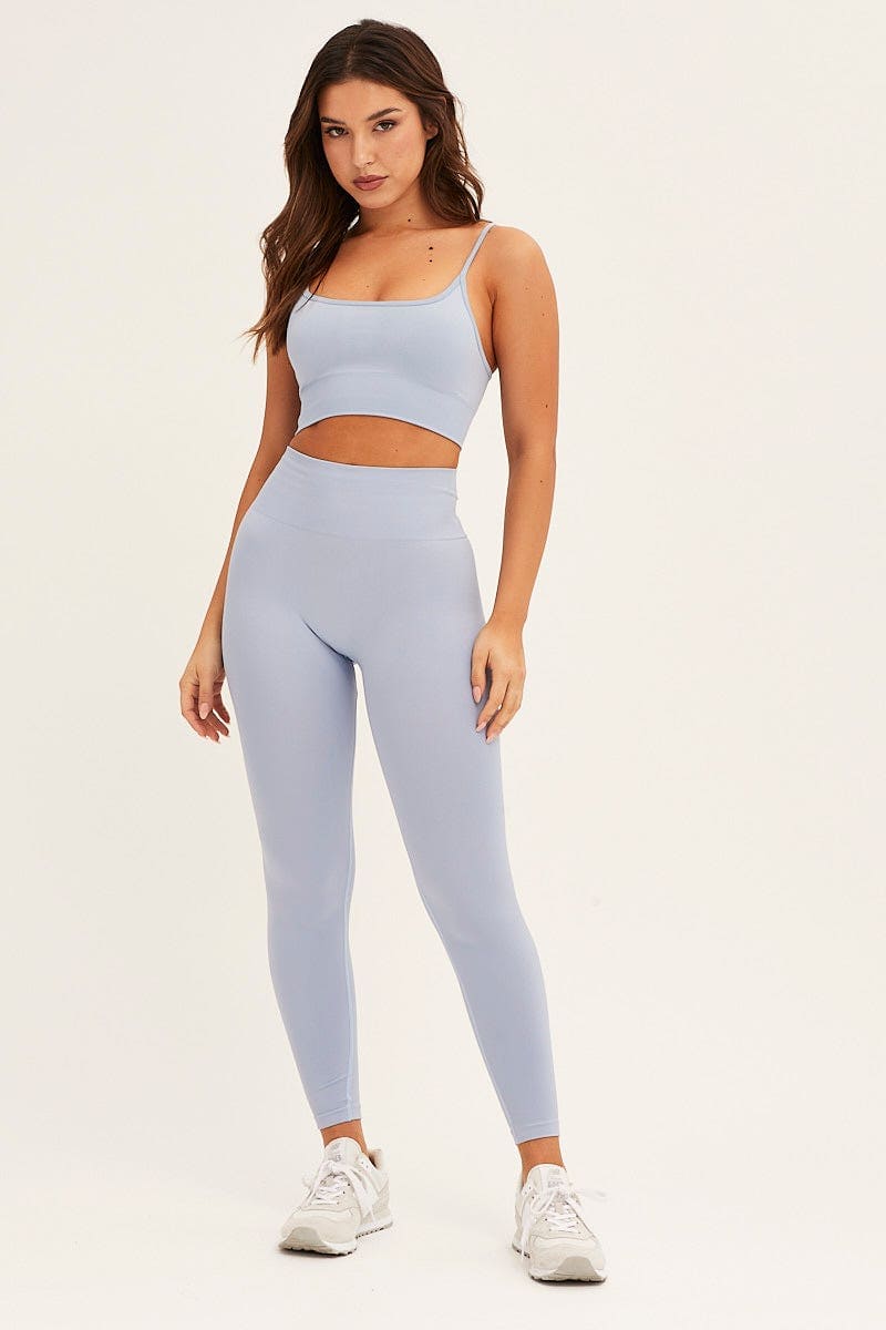 AW SET Blue Seamless Top And Legging Activewear Set for Women by Ally