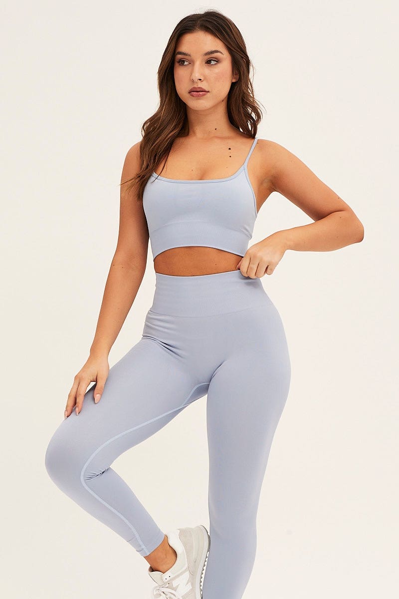 AW SET Blue Seamless Top And Legging Activewear Set for Women by Ally