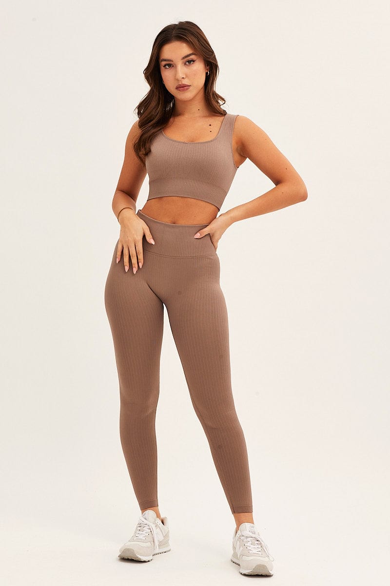 AW SET Brown Seamless Activewear Leggings Set for Women by Ally