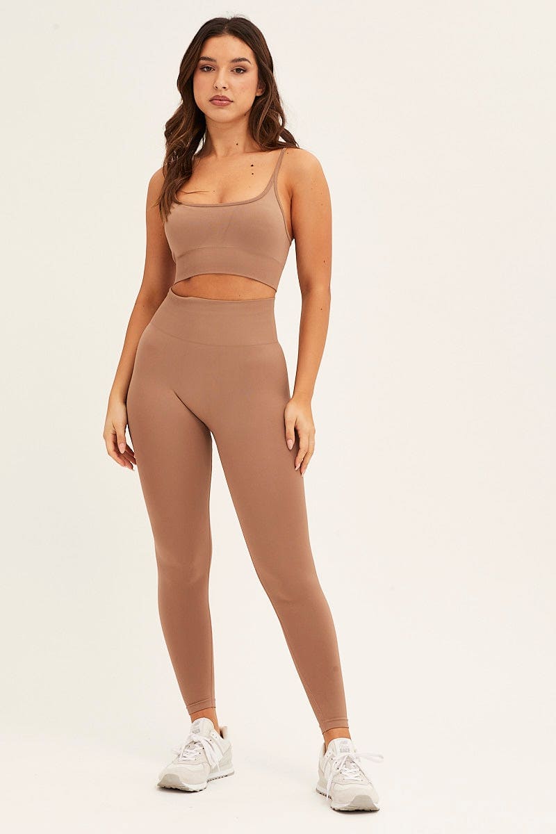AW SET Camel Seamless Top And Legging Activewear Set for Women by Ally
