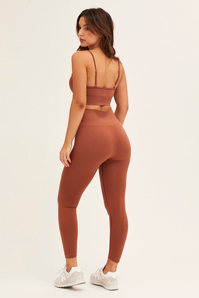 AW SET Rust Seamless Top And Shorts Activewear Set for Women by Ally