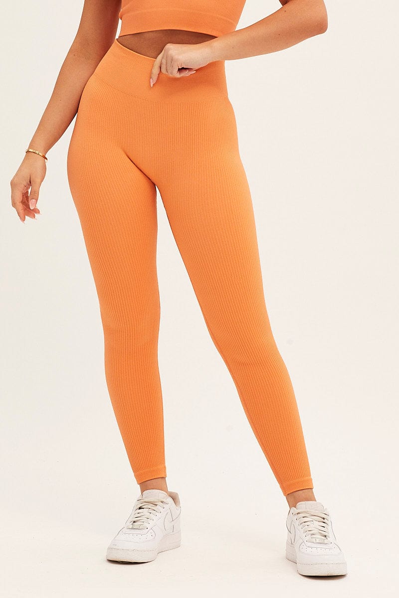 AW SHORTS Orange Activewear High Rise Legging Seamless for Women by Ally