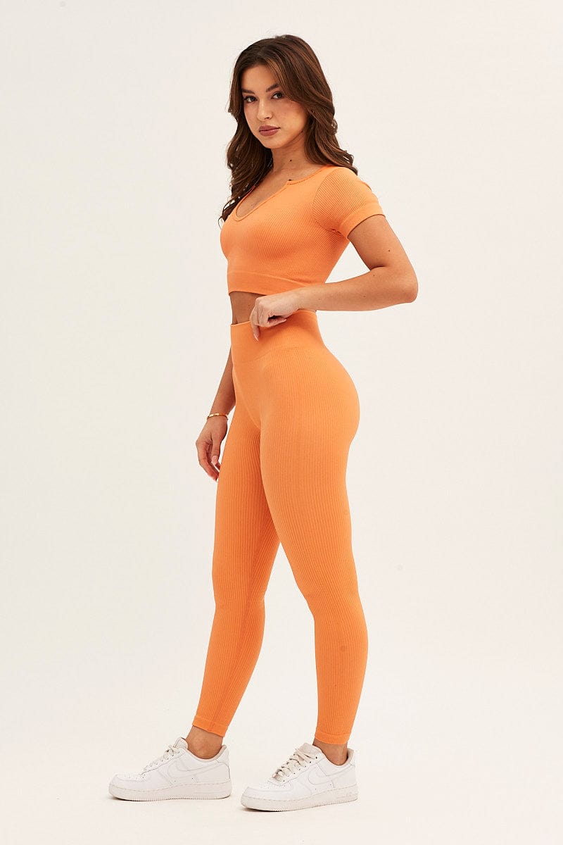 AW SHORTS Orange Activewear High Rise Legging Seamless for Women by Ally