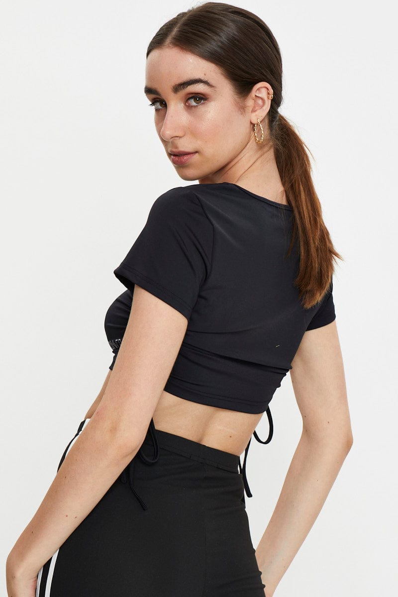 AW TOP Black Drawstring Activewear T Shirt for Women by Ally