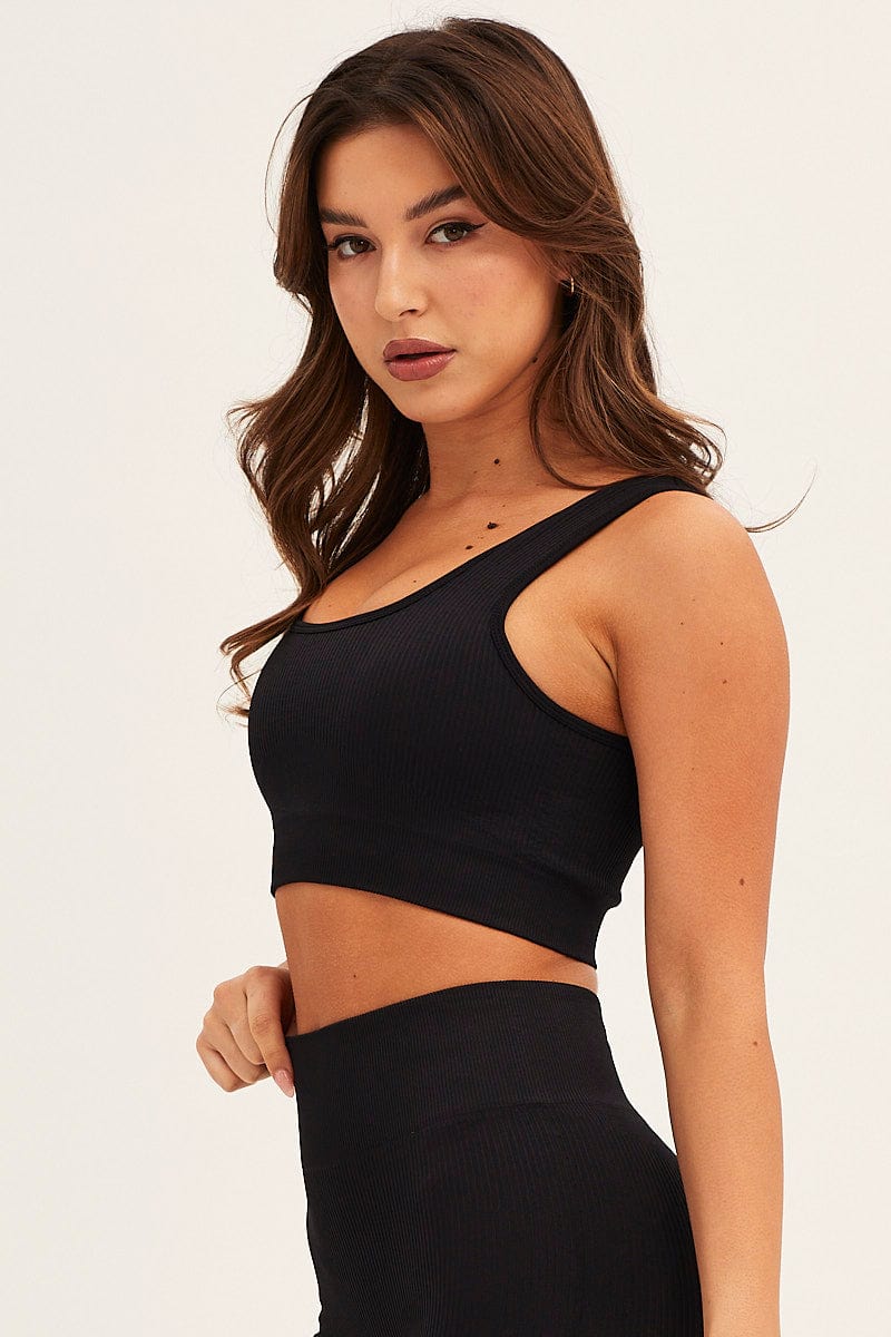 AW TOP Black Seamless Activewear Singlet Top for Women by Ally