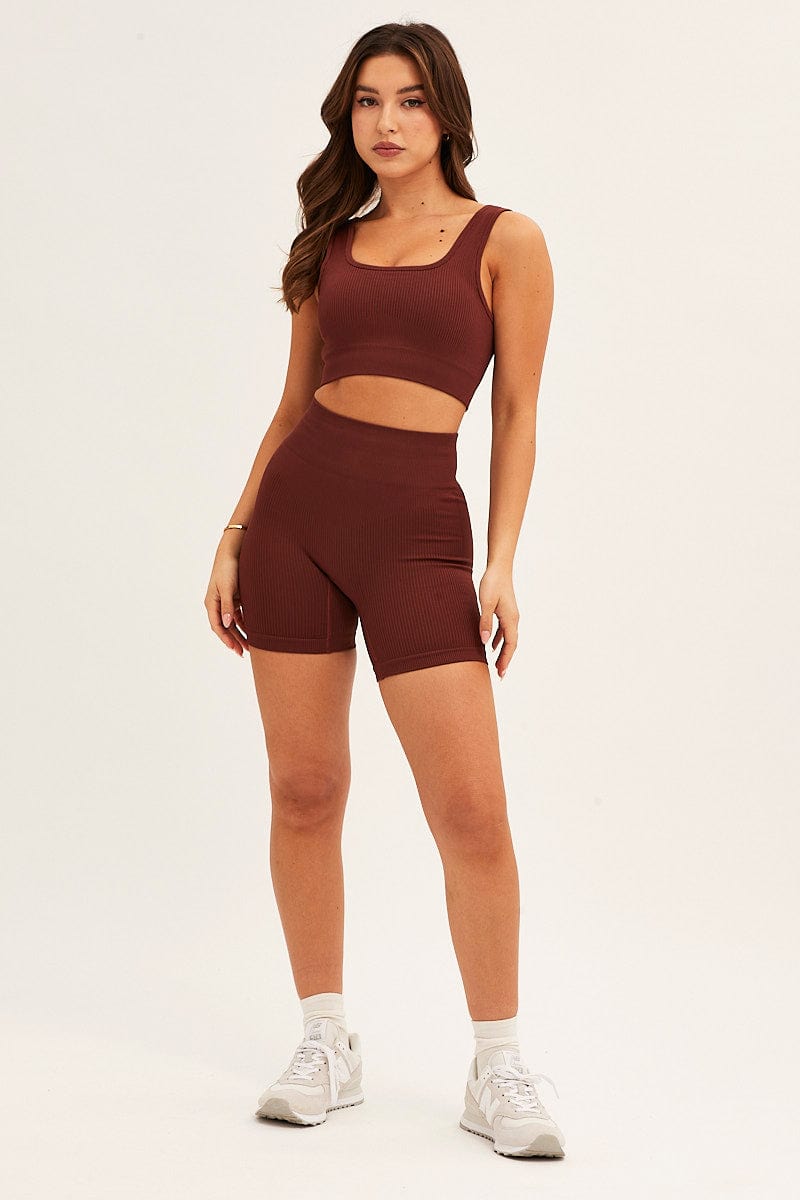 AW TOP Brown Seamless Activewear Singlet Top for Women by Ally