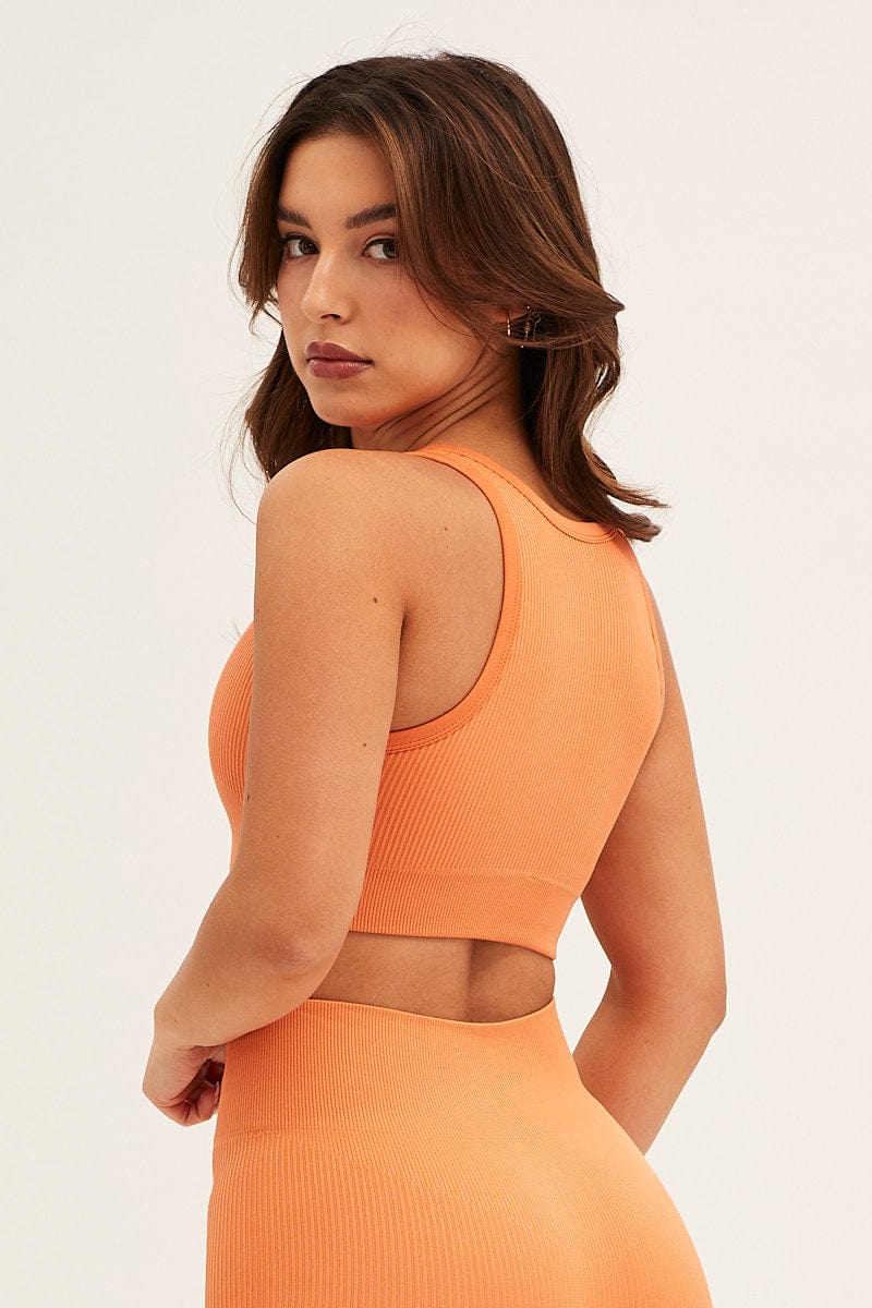 AW TOP Orange Seamless Activewear V Neck Singlet Top for Women by Ally