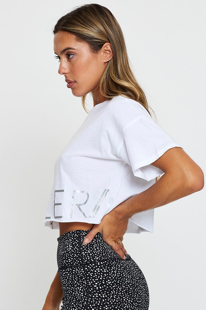 AW TOP White Skyler Active Crop Boxy T Shirt for Women by Ally