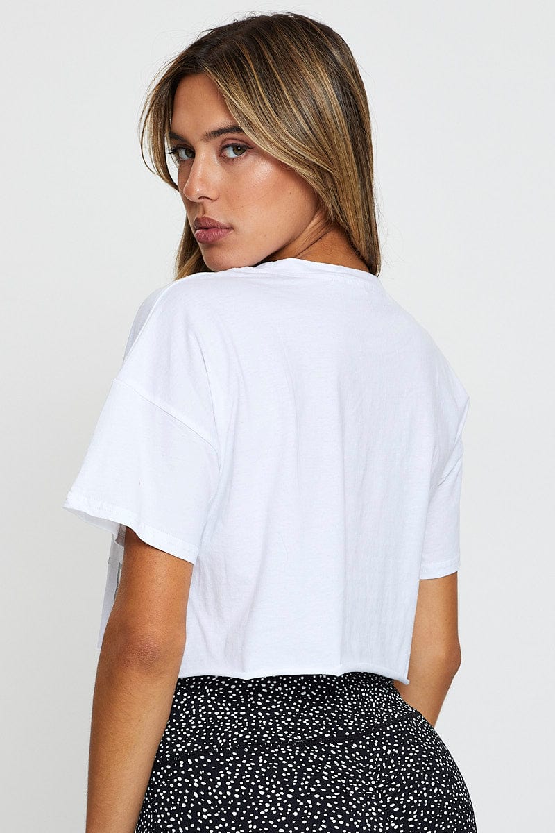 AW TOP White Skyler Active Crop Boxy T Shirt for Women by Ally