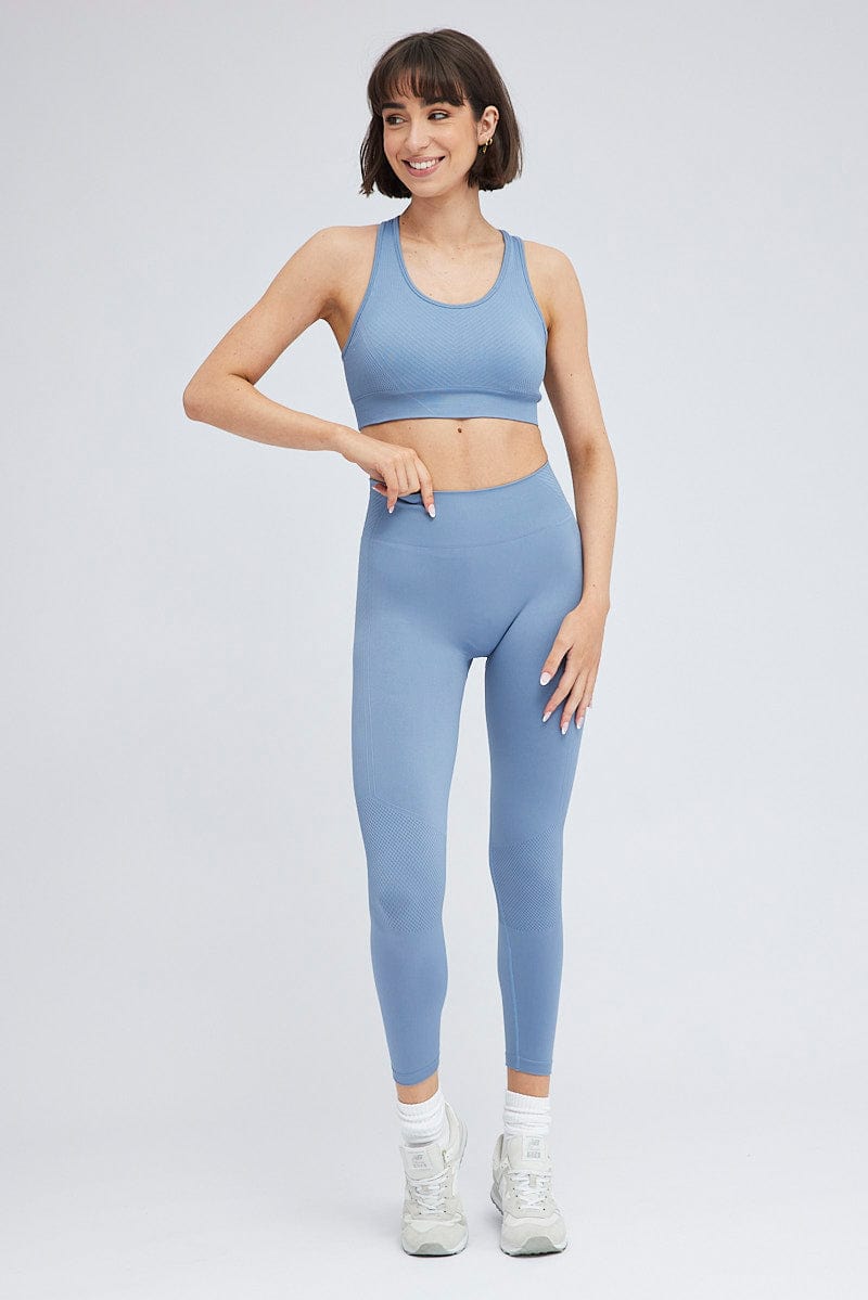 Blue Seamless Top And Legging Activewear Set for Ally Fashion