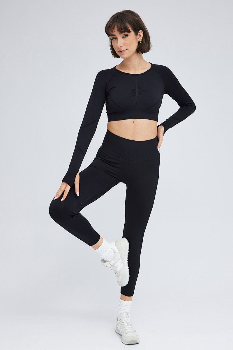Black Seamless Top And Legging Activewear Set for Ally Fashion