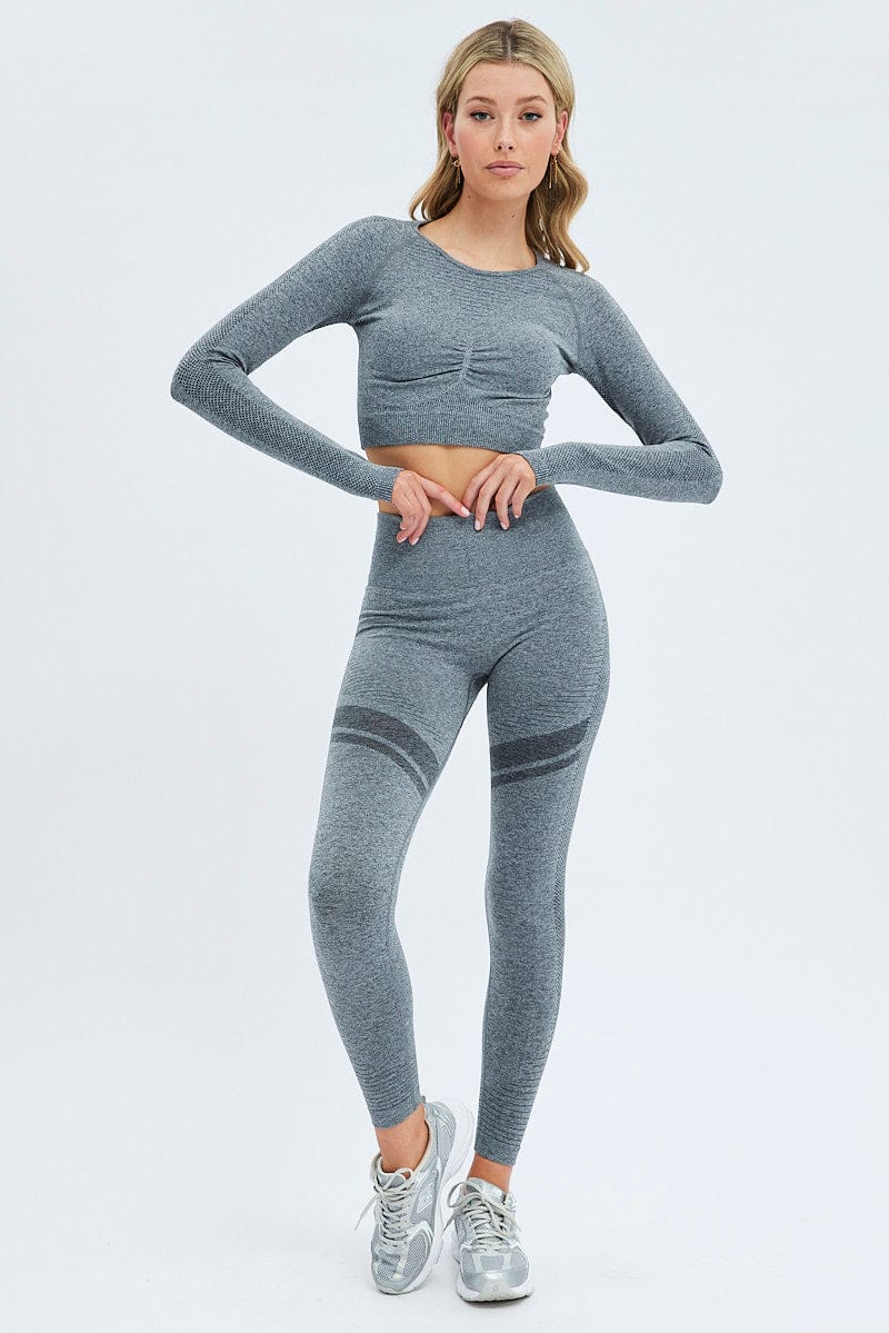 Grey Seamless Top And Legging Activewear Set for Ally Fashion
