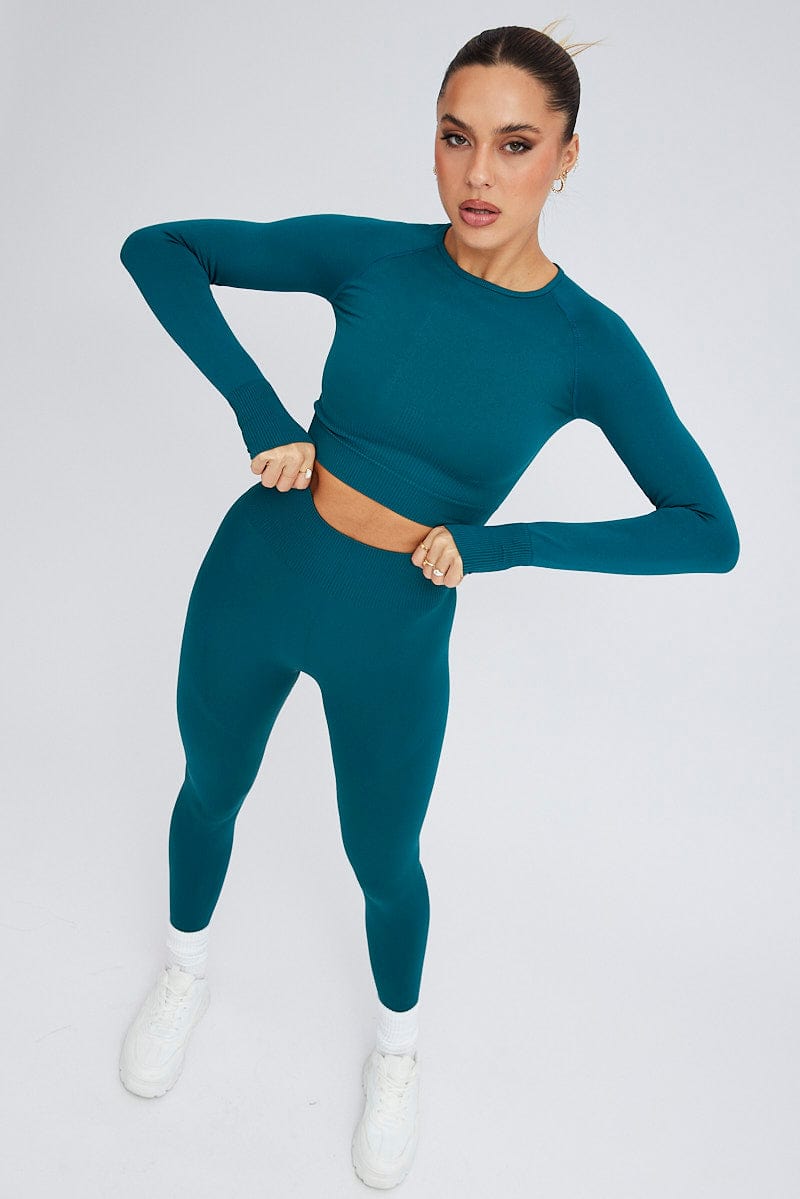 Green Seamless Top And Legging Activewear Set for Ally Fashion