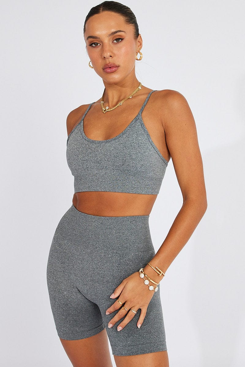 Grey Seamless Top And Shorts Activewear Set for Ally Fashion