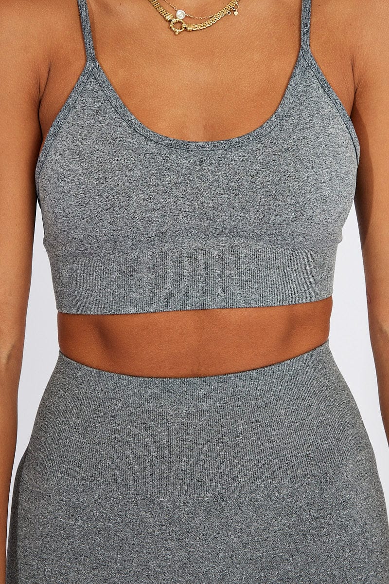 Grey Seamless Top And Shorts Activewear Set for Ally Fashion