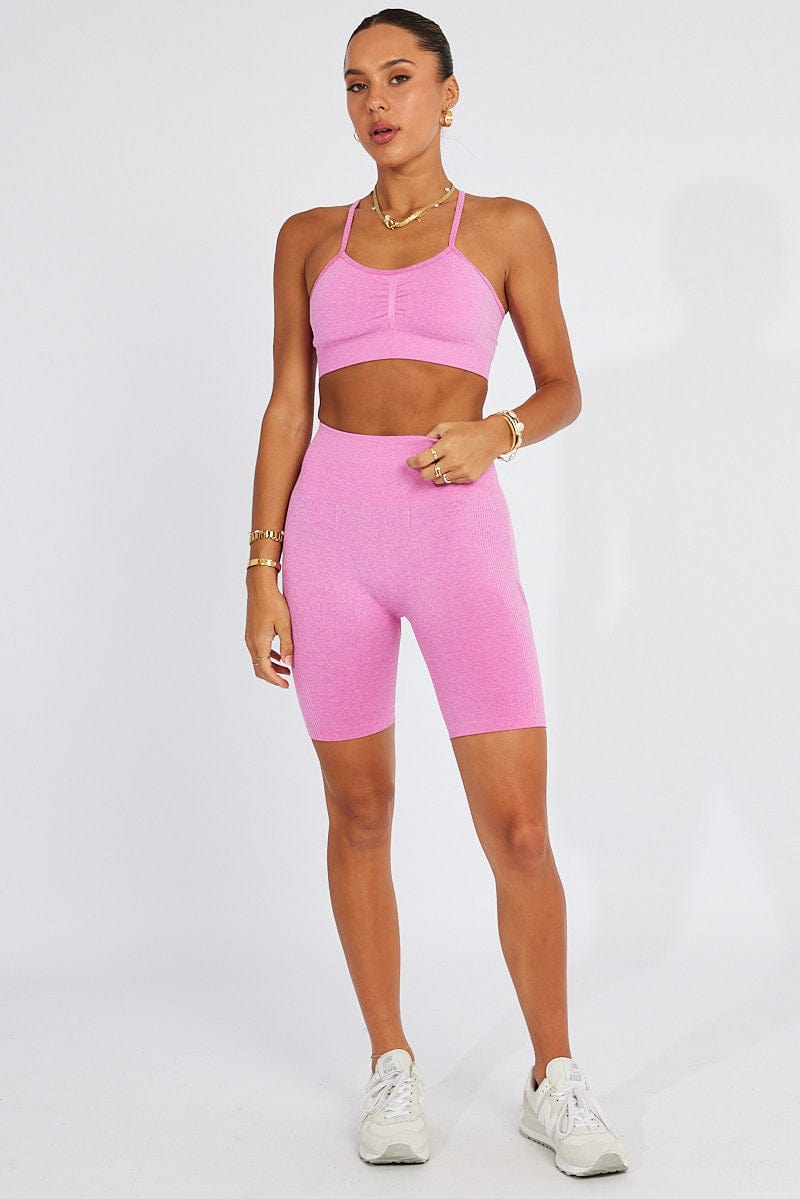 Pink Seamless Top And Shorts Activewear Set for Ally Fashion