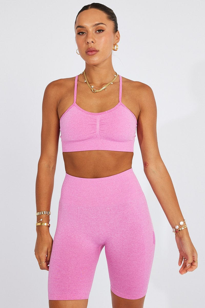 Pink Seamless Top And Shorts Activewear Set