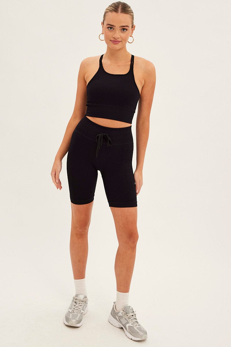 Black Seamless Activewear Singlet Basic Top for Ally Fashion