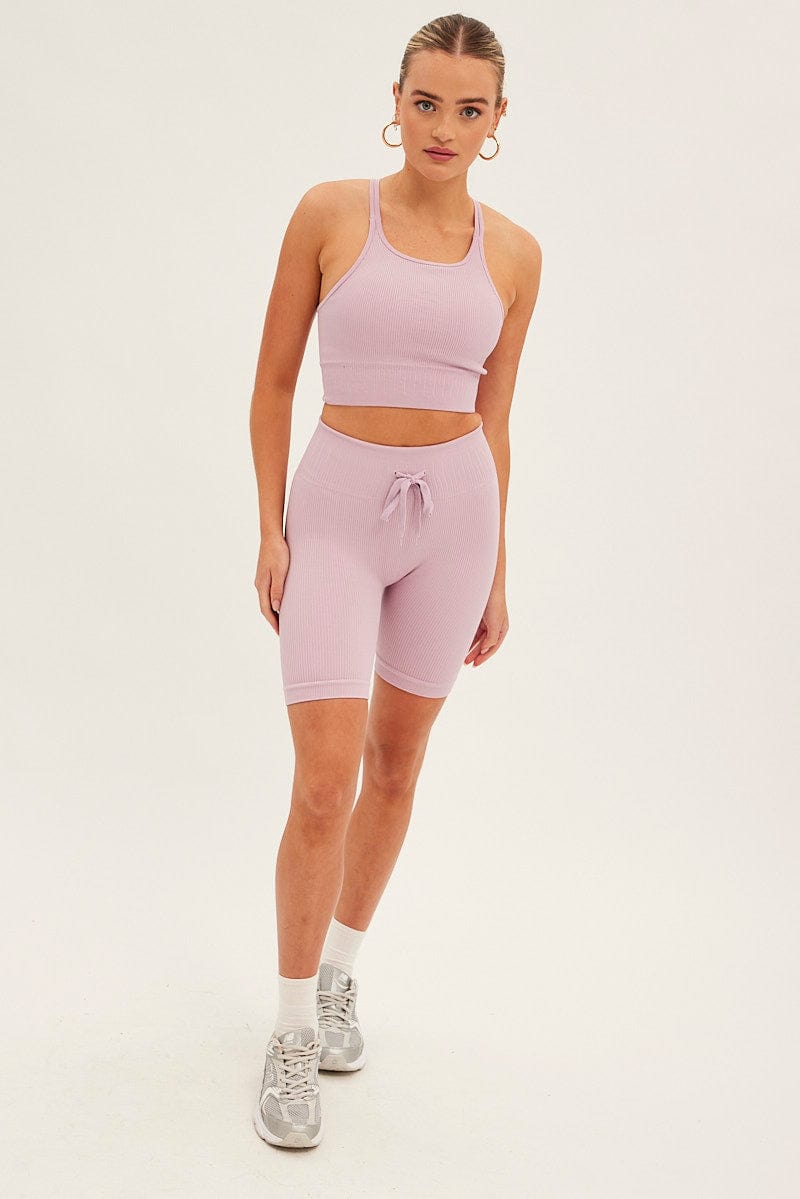 Purple Biker Shorts Activewear High Rise Seamless Ally Fashion