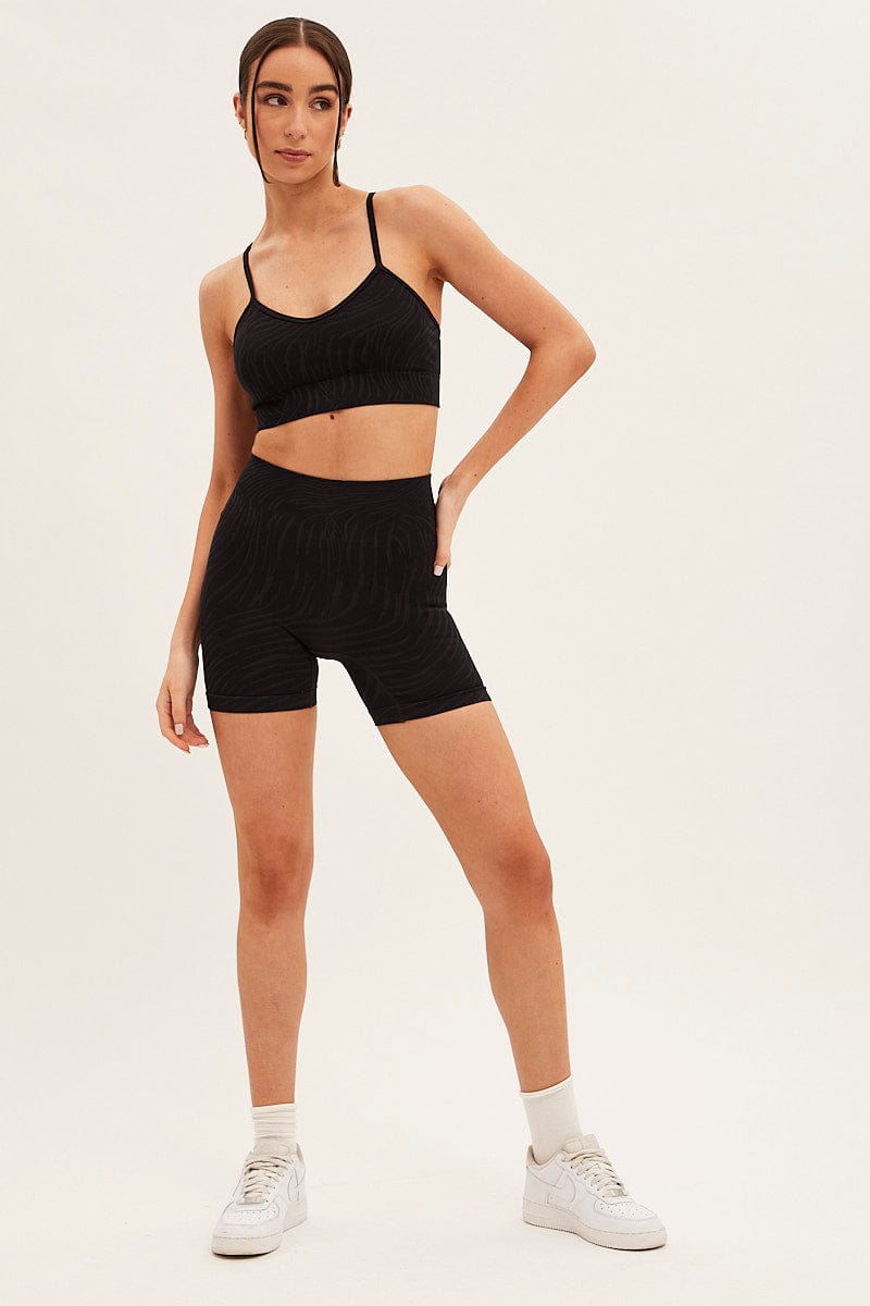 Black Seamless Top And Bike Shorts Activewear Set for Ally Fashion