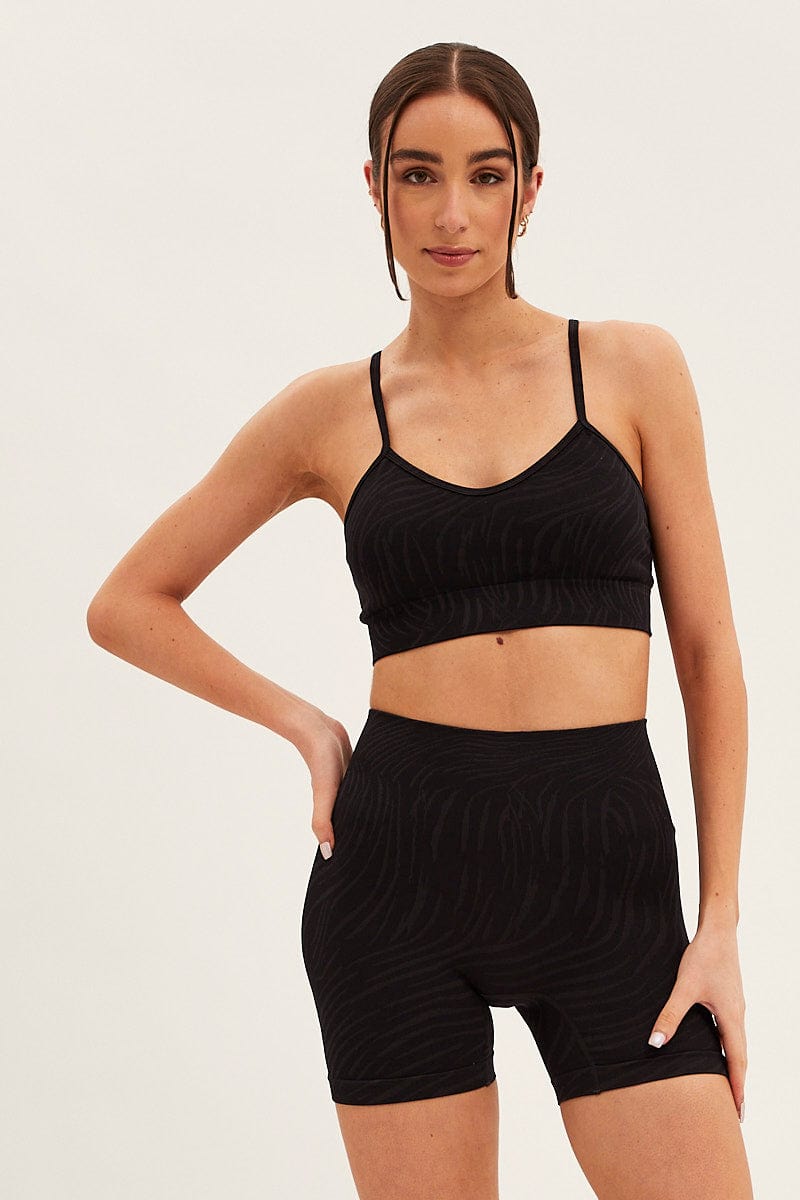 Black Seamless Top And Bike Shorts Activewear Set for Ally Fashion