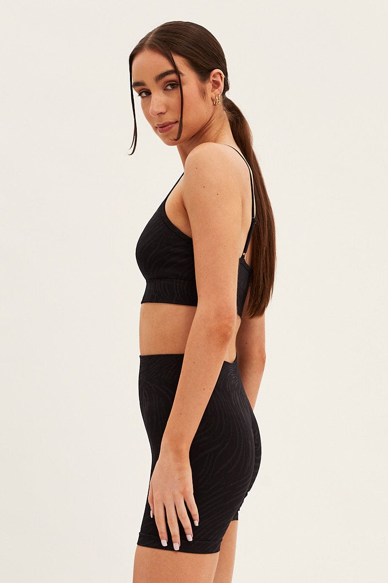 Black Seamless Top And Bike Shorts Activewear Set for Ally Fashion