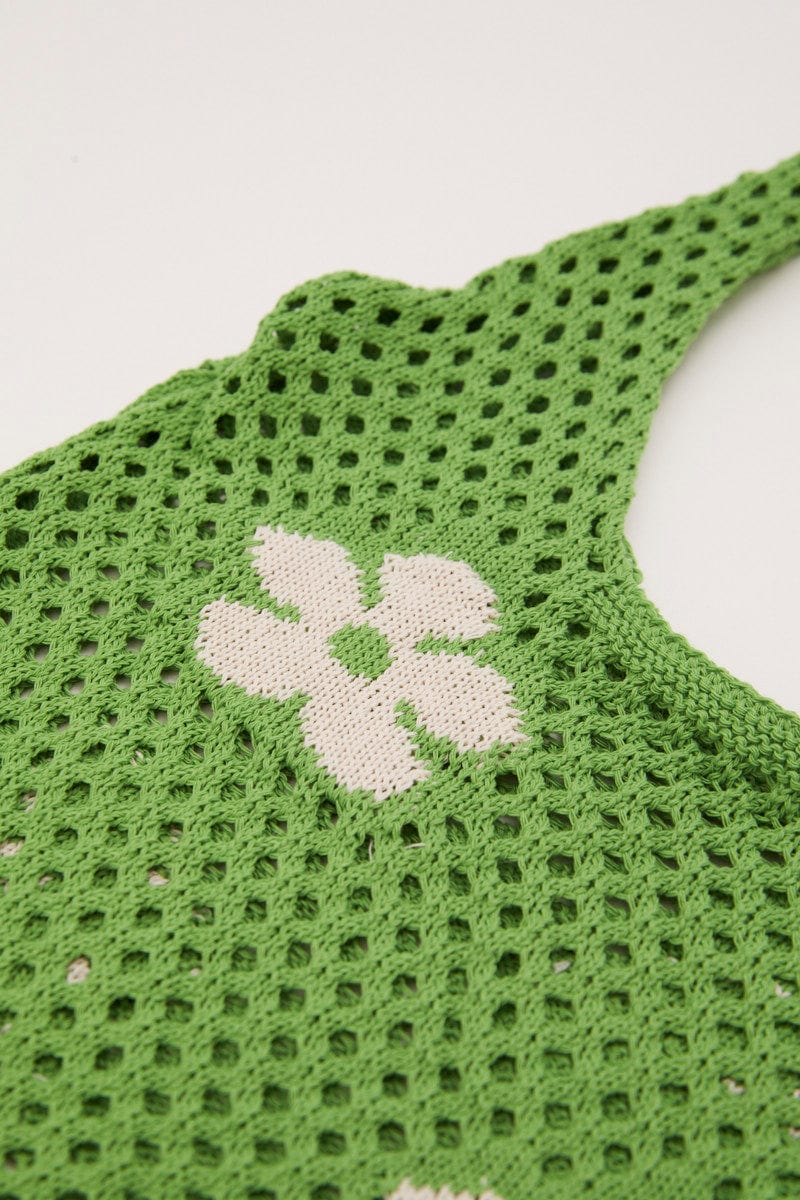 BAGS Green Crochet Shopper Bag for Women by Ally