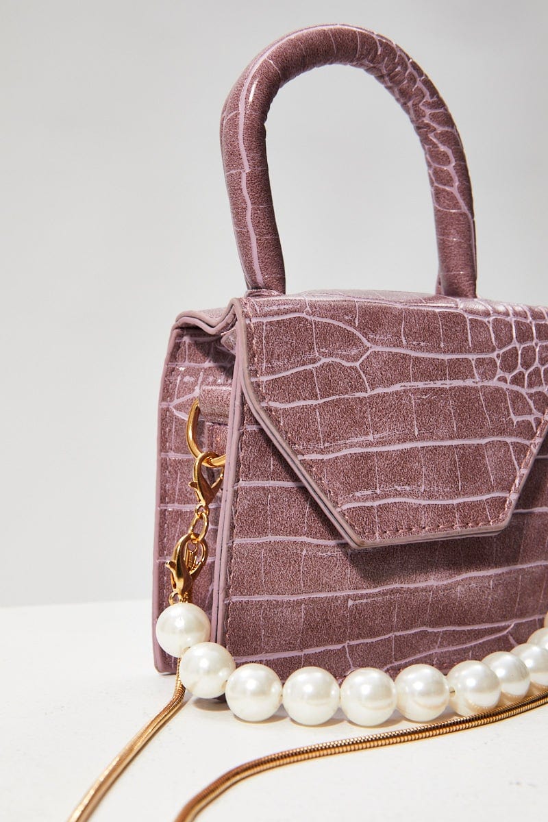 BAGS Purple Mini Bag With Pearl Strap for Women by Ally