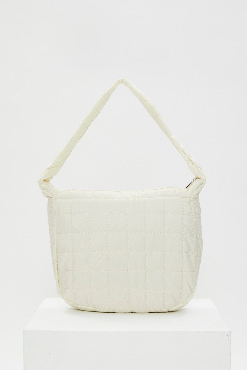 BAGS White Quilted Underarm Hobo Bag for Women by Ally