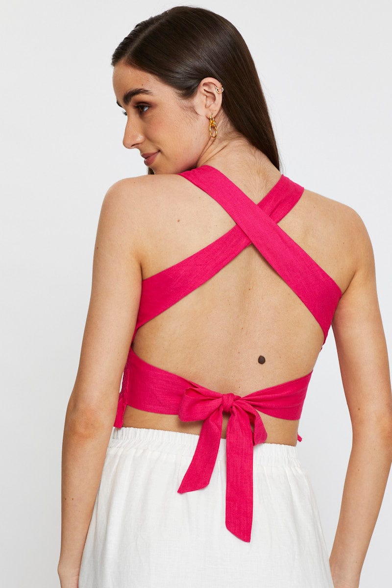 BANDEAU Black Pink Crop Top Tie Up Satin for Women by Ally