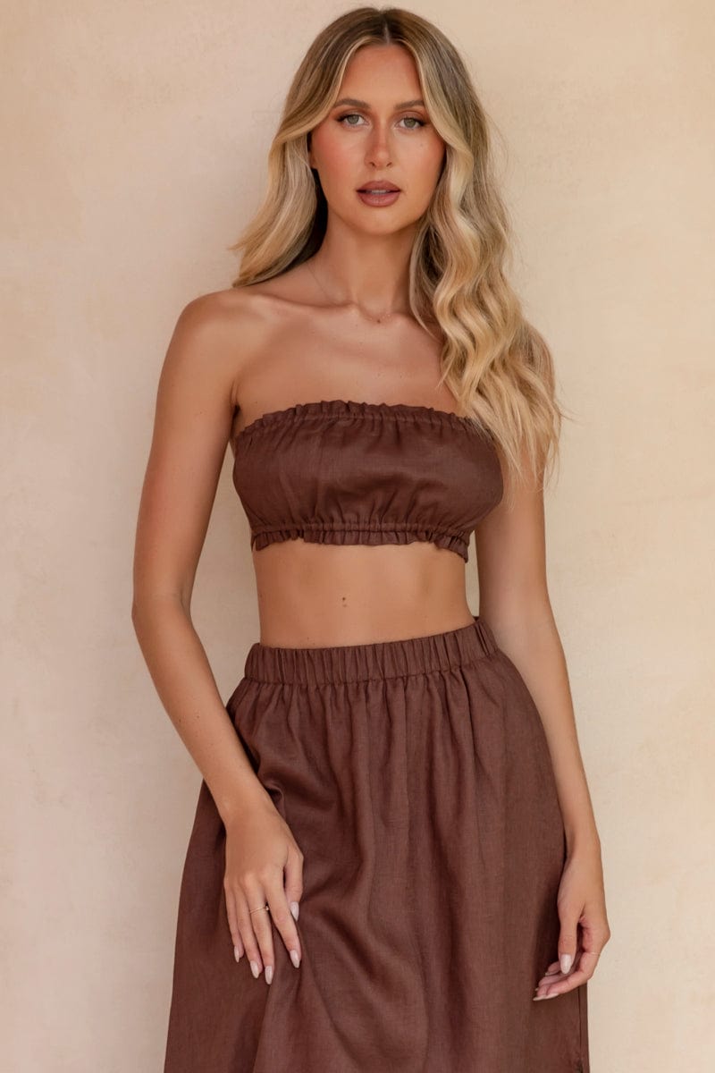 BANDEAU Brown Boobtube Sleeveless Crop for Women by Ally