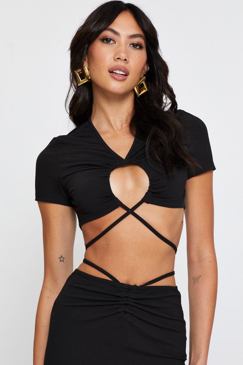 BANDEAU CROP Black Crop Top Short Sleeve for Women by Ally