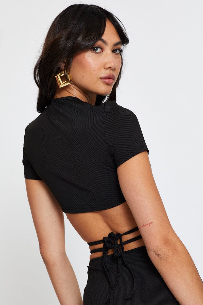 BANDEAU CROP Black Crop Top Short Sleeve for Women by Ally