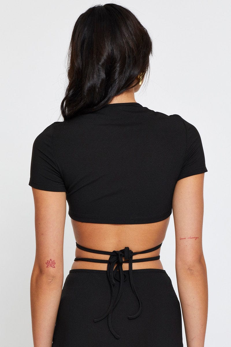 BANDEAU CROP Black Crop Top Short Sleeve for Women by Ally