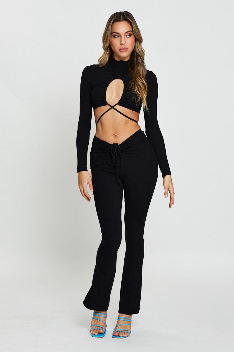BANDEAU CROP Black Wrap Top Long Sleeve for Women by Ally
