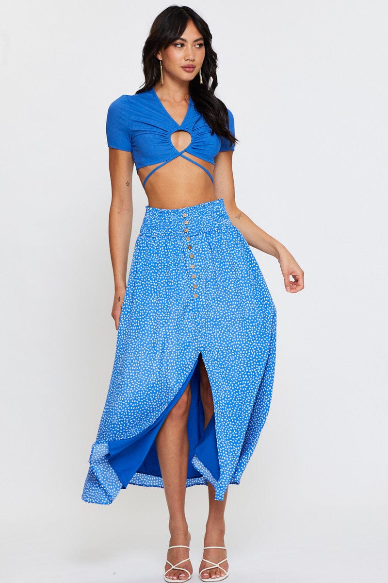 BANDEAU CROP Blue Crop Top Short Sleeve for Women by Ally