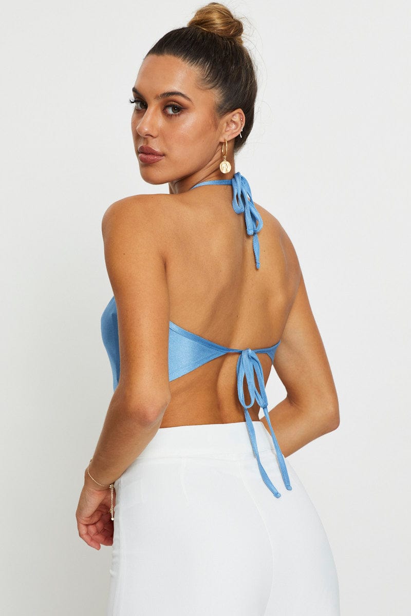 BANDEAU CROP Blue Halter Top for Women by Ally