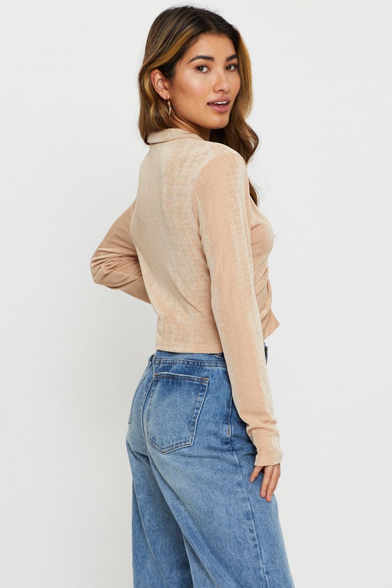 BANDEAU CROP Camel Jersey Top Long Sleeve for Women by Ally