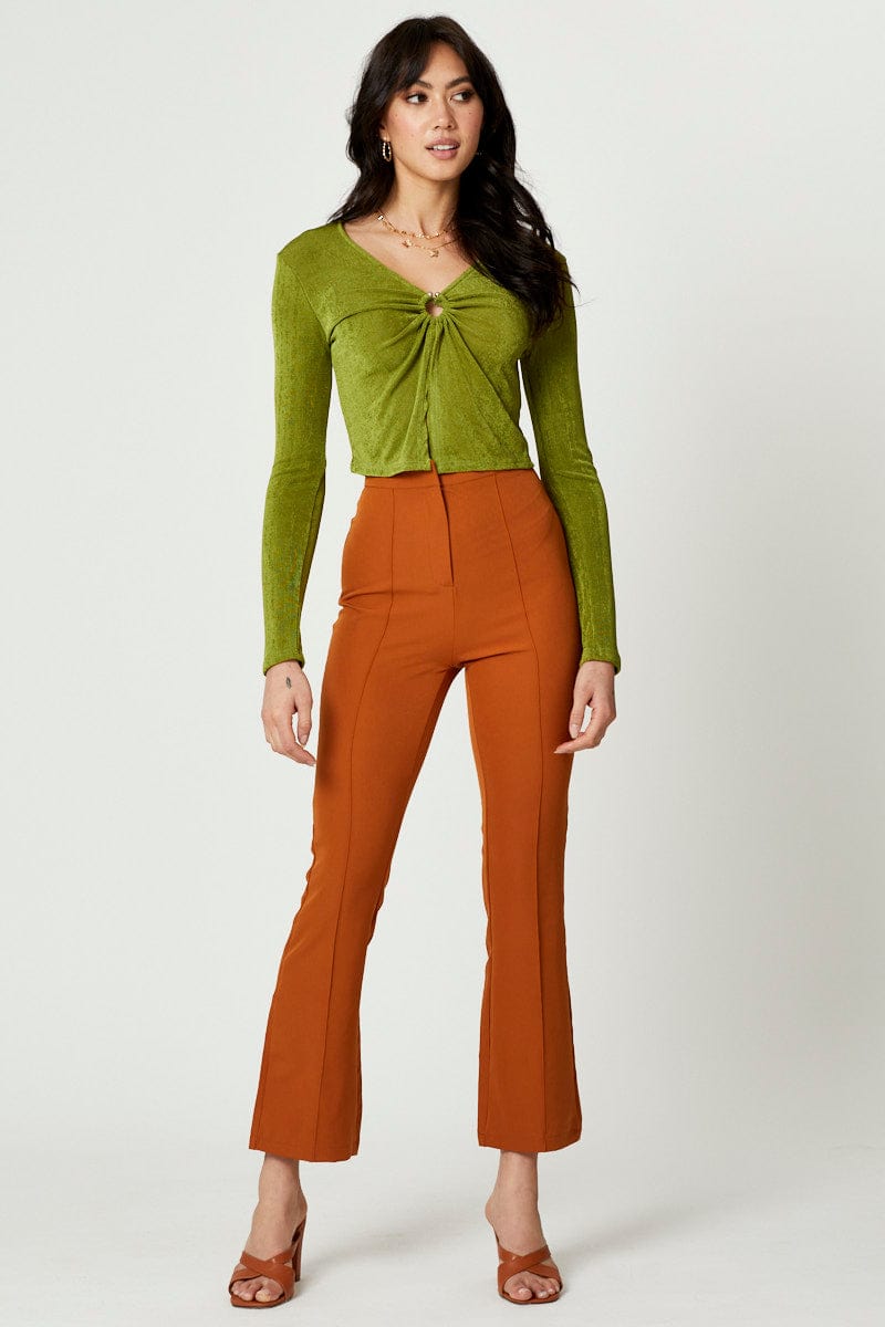 BANDEAU CROP Green Slinky Jersey Long Sleeve Top for Women by Ally