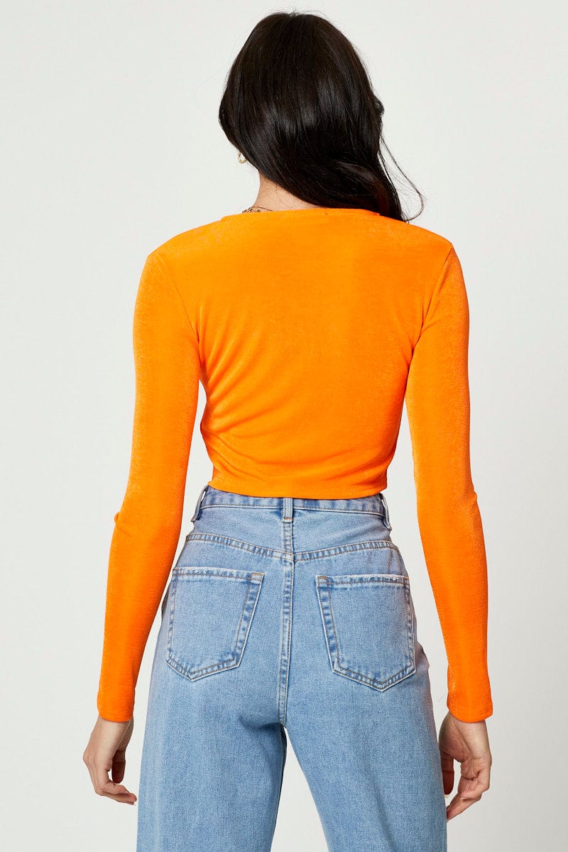 BANDEAU CROP Orange Slinky Jersey Long Sleeve Top for Women by Ally