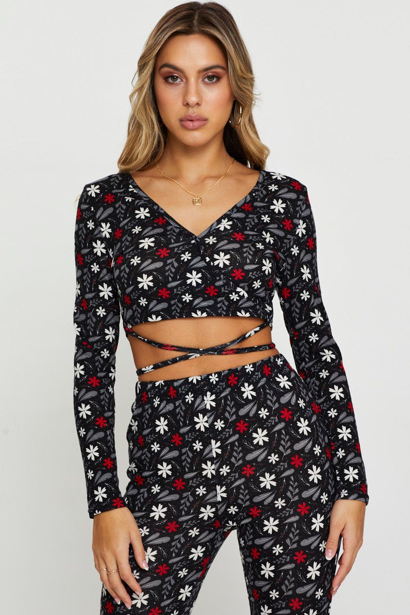 BANDEAU CROP Print Crop Top Long Sleeve for Women by Ally