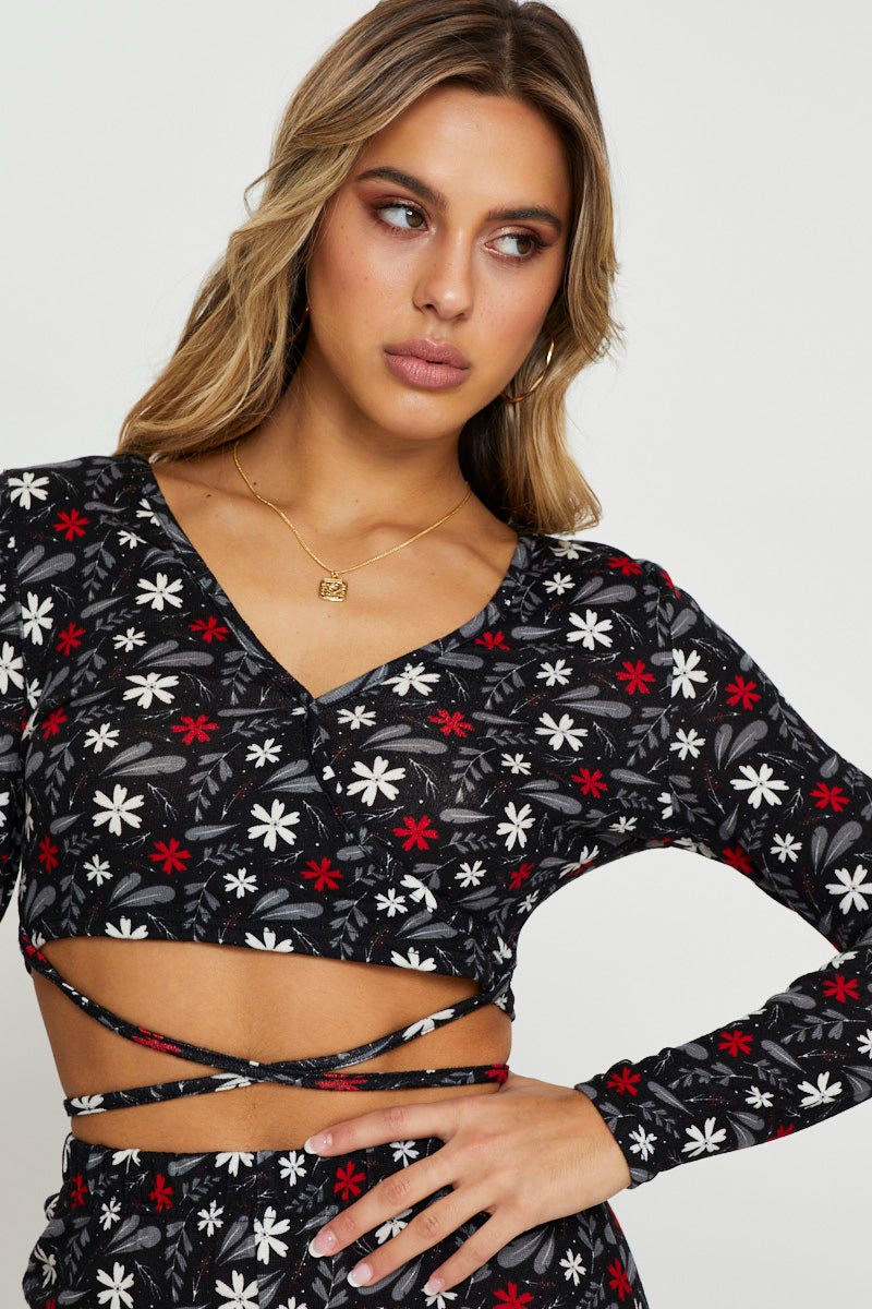 BANDEAU CROP Print Crop Top Long Sleeve for Women by Ally