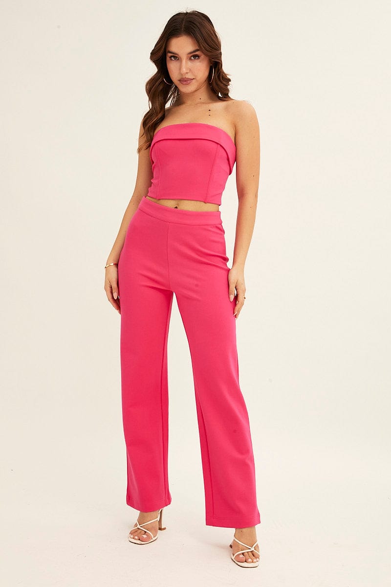 BANDEAU Pink Bandeau Top Crop Ponte for Women by Ally