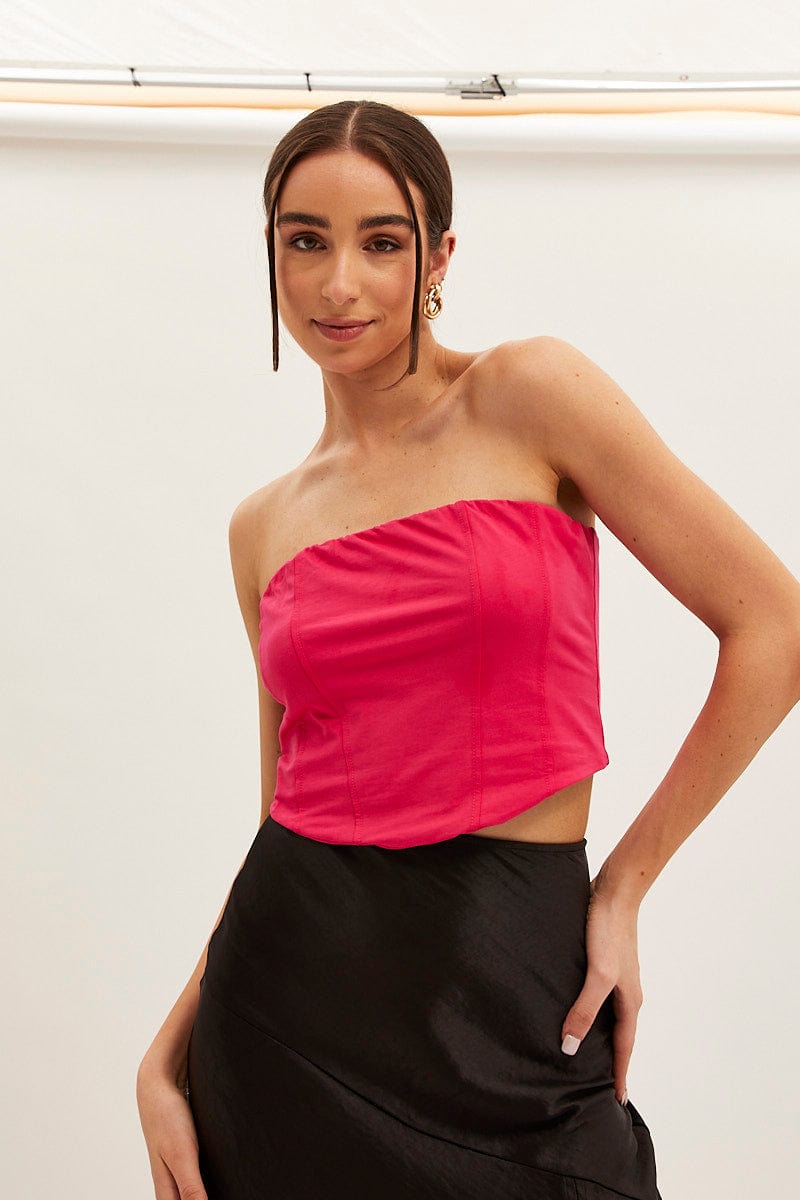 BANDEAU Pink Corset Bandeau Crop Top for Women by Ally