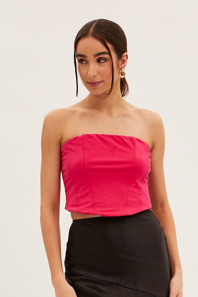 BANDEAU Pink Corset Bandeau Crop Top for Women by Ally