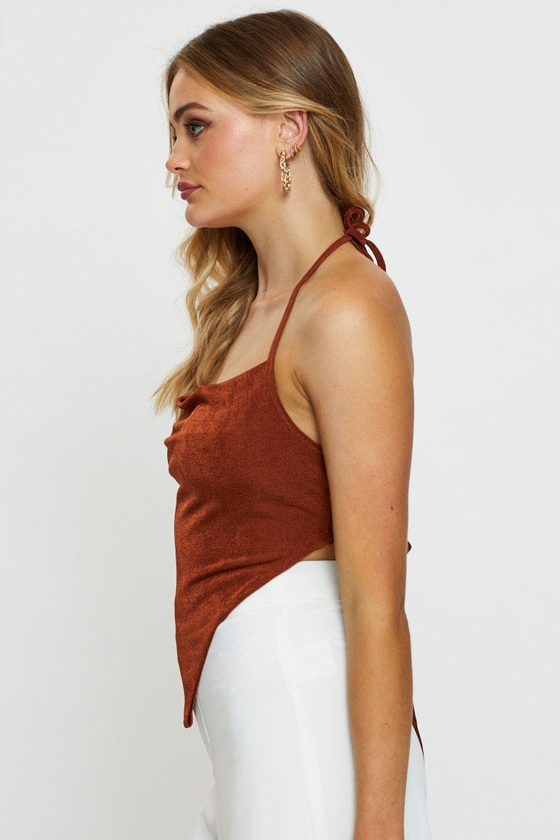 BANDEAU SEMI CROP Brown Crop Top Halter Neck for Women by Ally