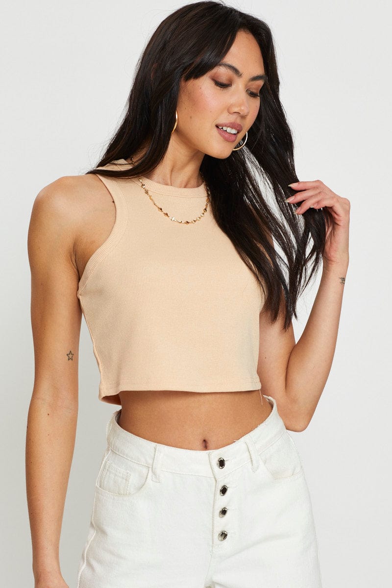 BANDEAU SEMI CROP Camel Crop Top Sleeveless for Women by Ally