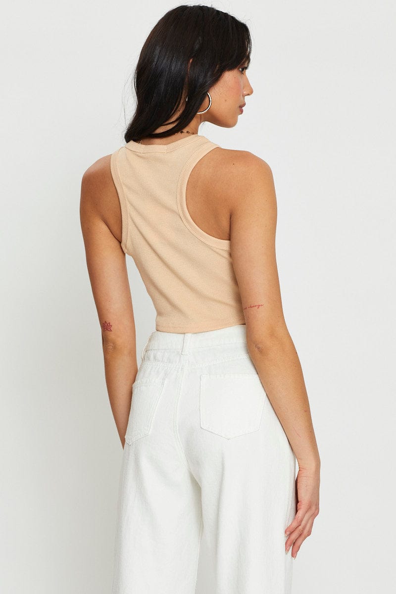 BANDEAU SEMI CROP Camel Crop Top Sleeveless for Women by Ally