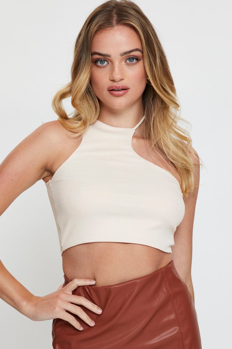 BANDEAU SEMI CROP White Crop Top Sleeveless for Women by Ally